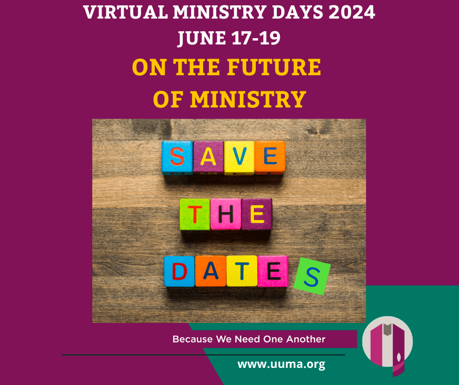 Save the Dates for Virtual Ministry Days 2024, June 17-19. Theme is "On the Future of Ministry"