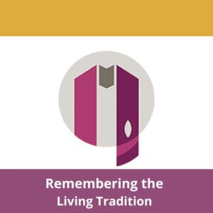UUMA Stole logo with "Remembering the Living Tradition" written below in dark maroon box and white text.
