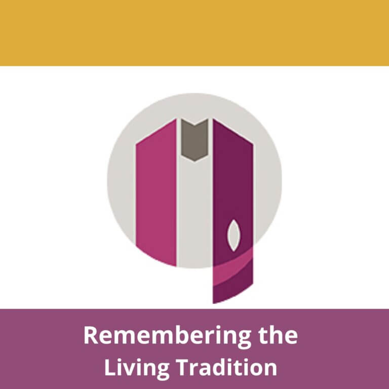 UUMA Stole logo with "Remembering the Living Tradition" written below in dark maroon box and white text.